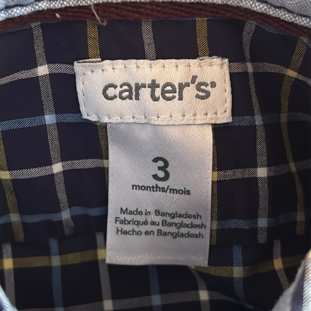 Baby Blue Plaid Carters Button Down 3M Shirt Onesie Baby Boy Blue Long Sleeve